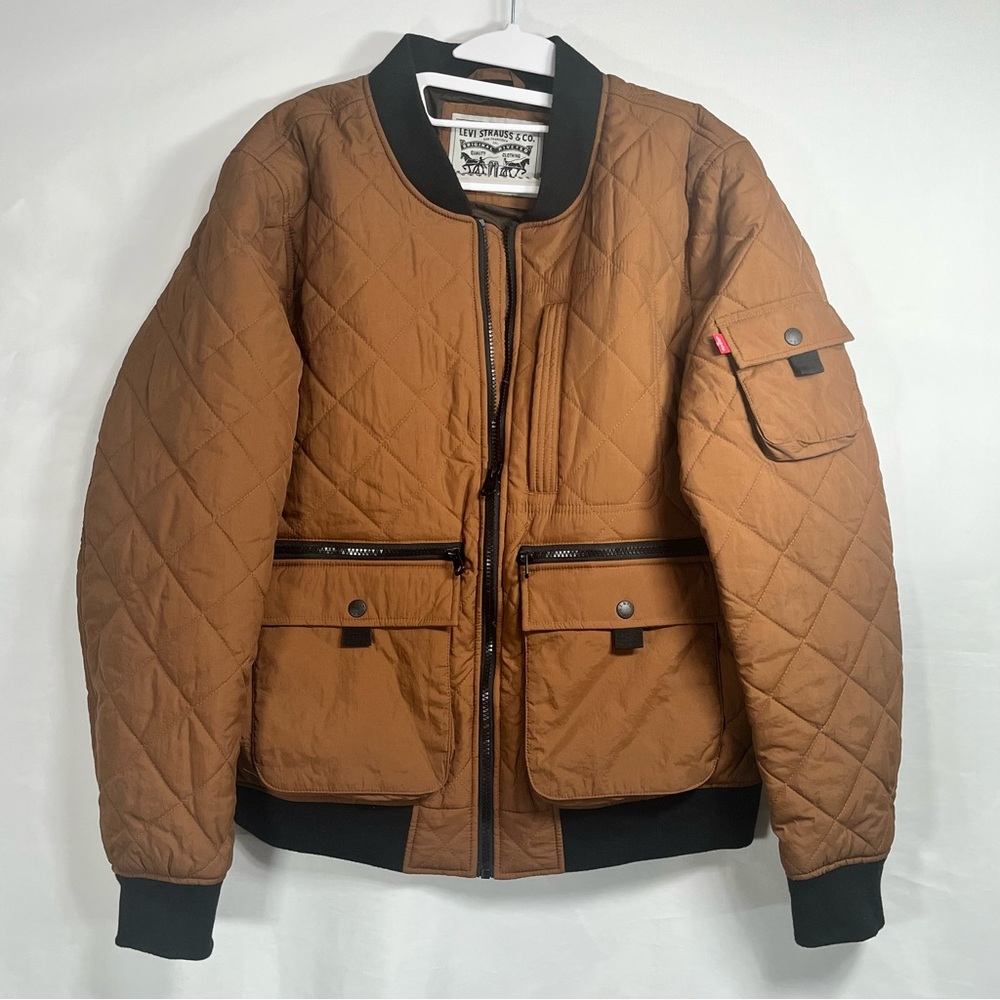 Levi's Diamond Quilted Utility Bomber Jacket Mens Brown Sz Md Pristine Condition